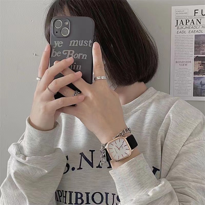 Đồng Hồ Đeo Tay Mặt Vuông Phong Cách Hàn Quốc Thời Trang Cho Nam Và Nữ