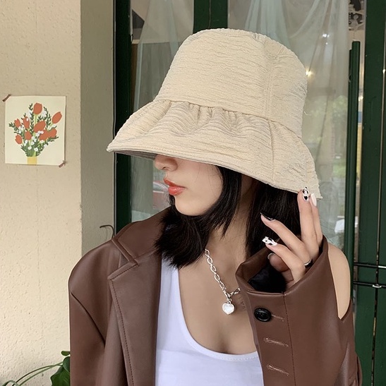 Nón Bucket Màu Trơn Che Phủ Khuôn Mặt Phong Cách Hàn Quốc Dễ Phối Đồ Thời Trang Thu Đông Cho Nữ