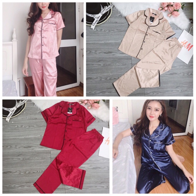 Bộ pyjama lụa tay cộc quần dài