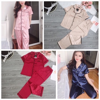 Bộ pyjama lụa tay cộc quần dài