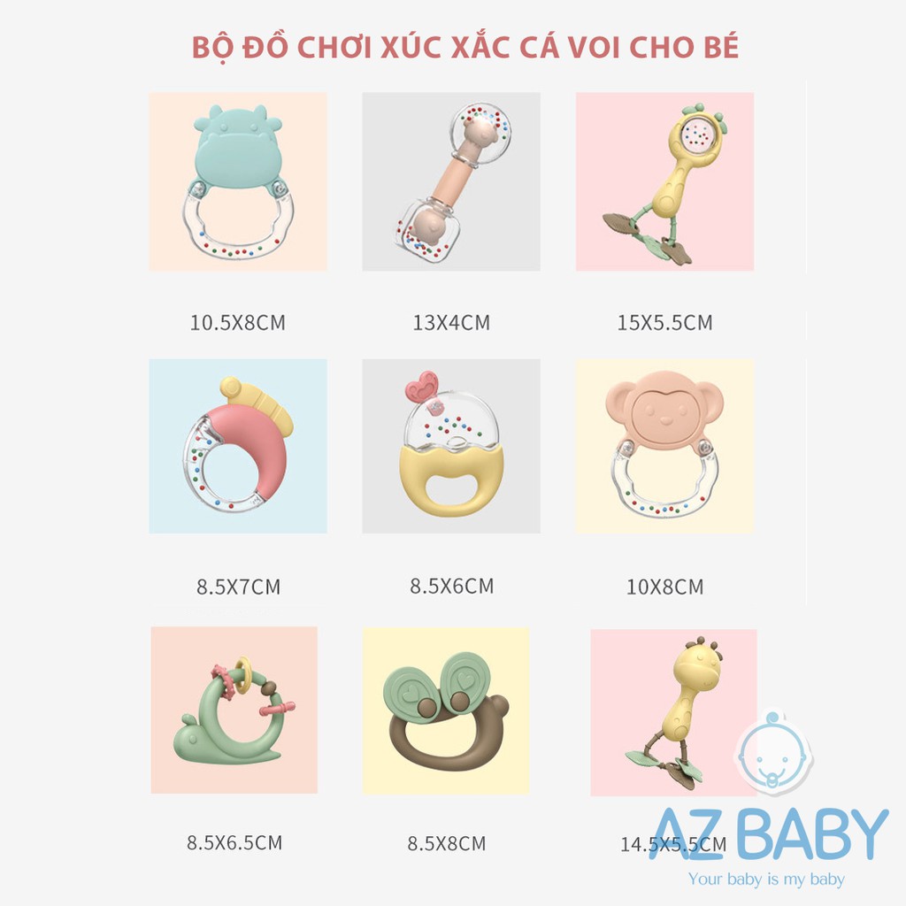 Bộ đồ chơi xúc xắc cá voi xanh 9 món cho bé 0-18 tháng - AZ Baby DC002