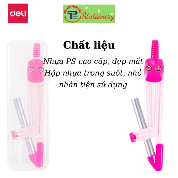 Compa học sinh Deli, Hồng/Xanh - 1 hộp - E8621