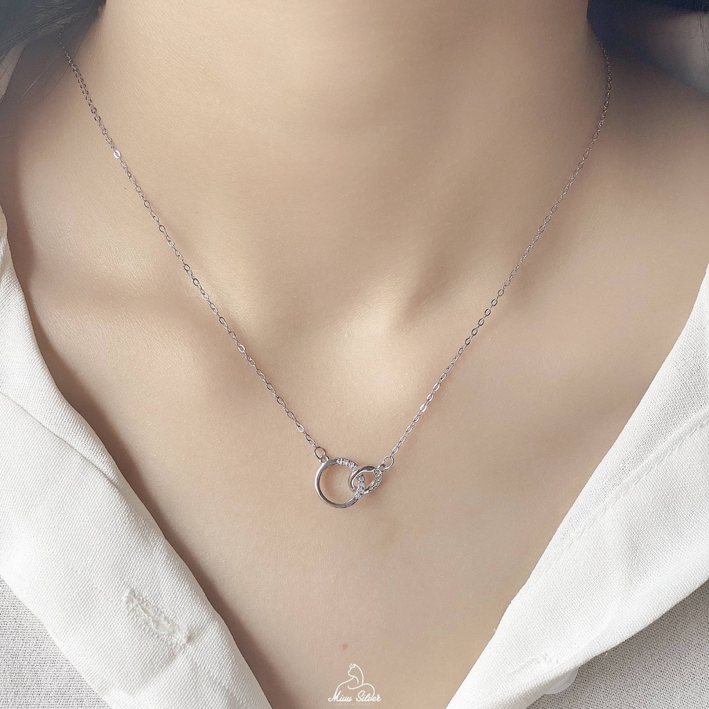 Dây chuyền bạc 2 vòng tròn đính đá, vòng cổ nữ Miuu Silver Double Circle Necklace