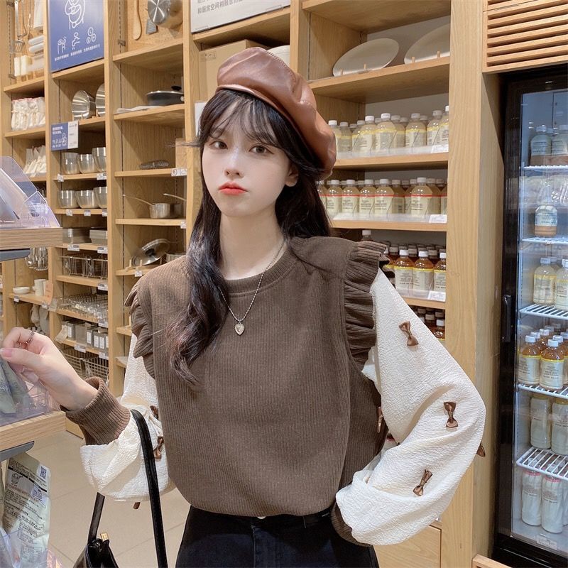 Áo Thun Dệt Kim Tay Dài Dáng Rộng Phong Cách Phương Tây Thời Trang Mùa Thu Cho Nữ