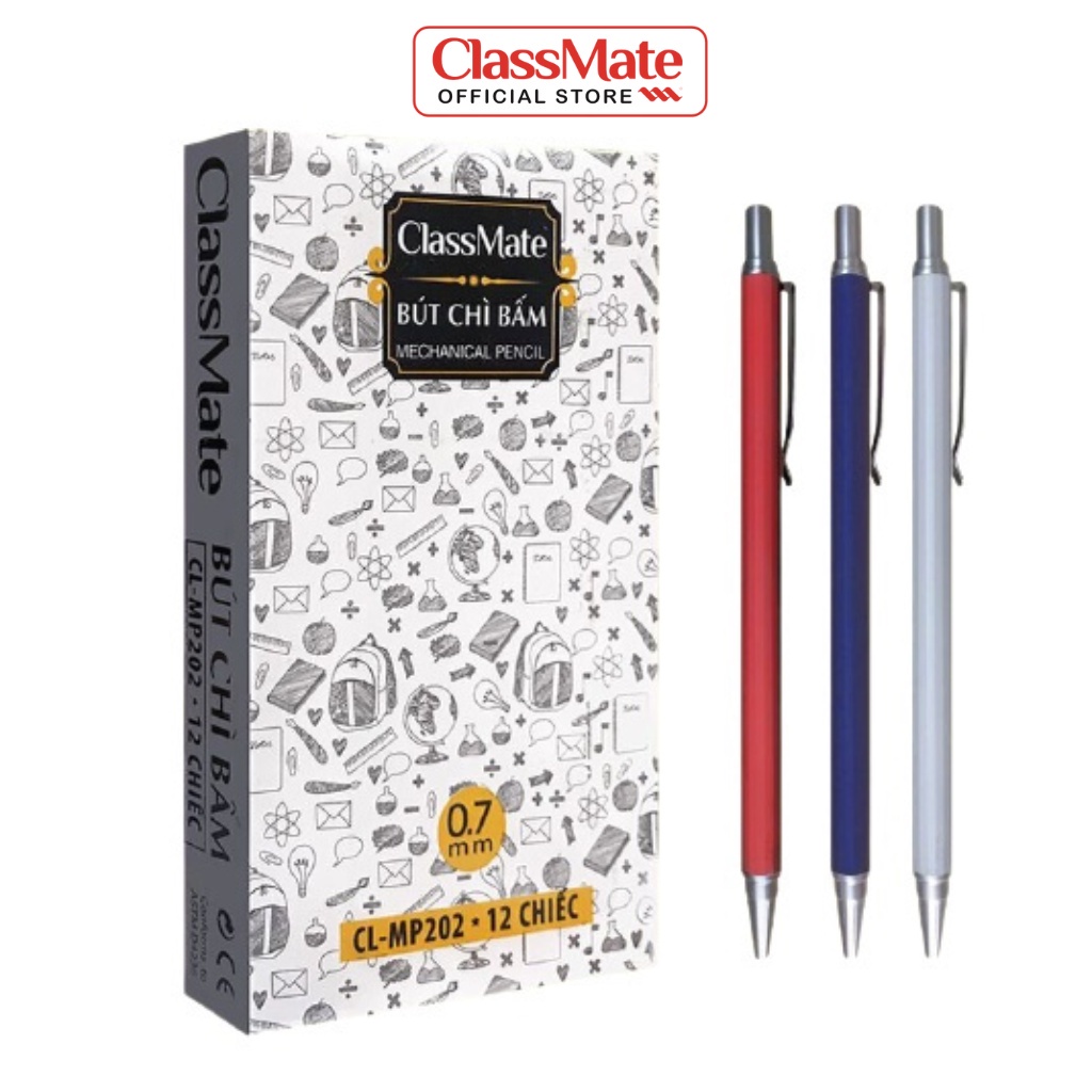 Hộp 12 Bút Chì Bấm 0.7mm CLASSMATE Nét Bút Mịn, Đầu Bút Thiết Kế Quai Cài Tiện Lợi CL-MP202