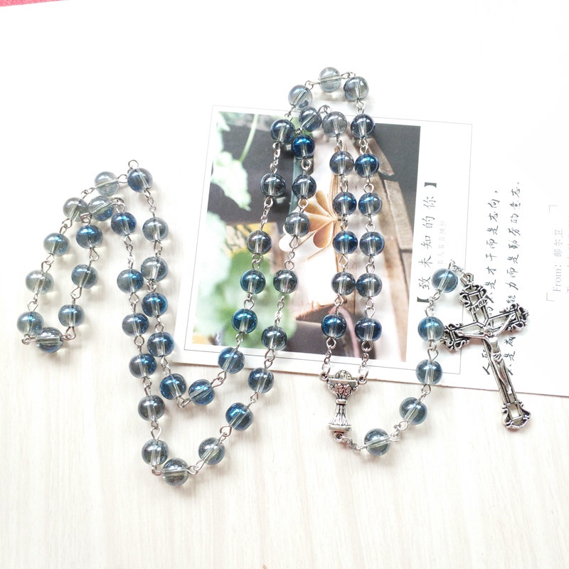 Vòng cổ Mặt Thánh Giá Đính Pha Lê Xanh