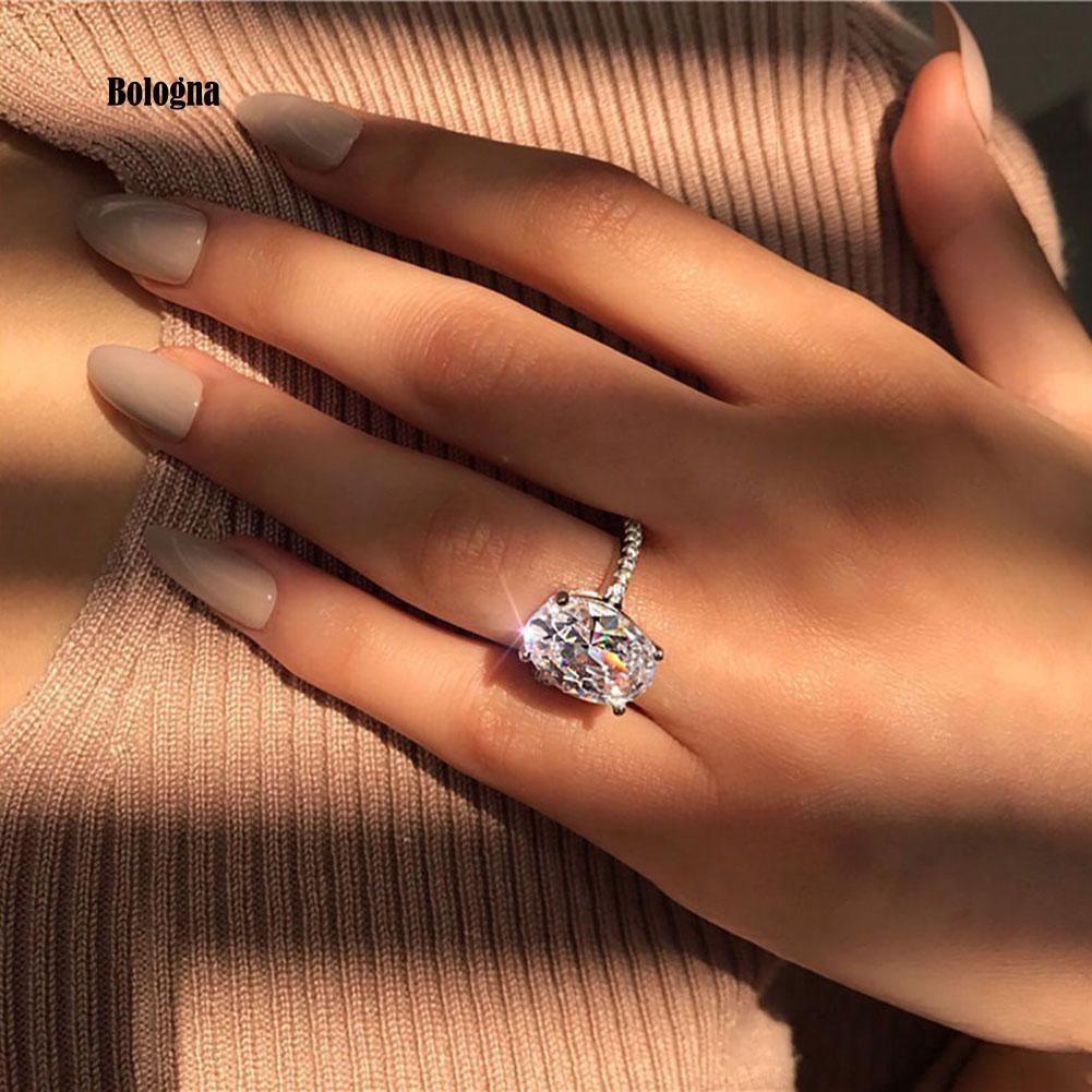 ♠Nhẫn Đính Hôn Nữ Mạ Vàng Đính Đá Zircon Hình Oval Lớn Thời Trang