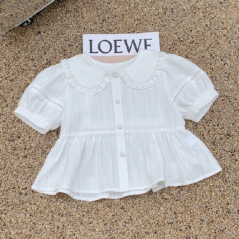 Áo Sơ Mi Cotton Tay Ngắn Phong Cách Hàn Quốc Thời Trang Mùa Hè Mới 2022 Dành Cho Bé Gái