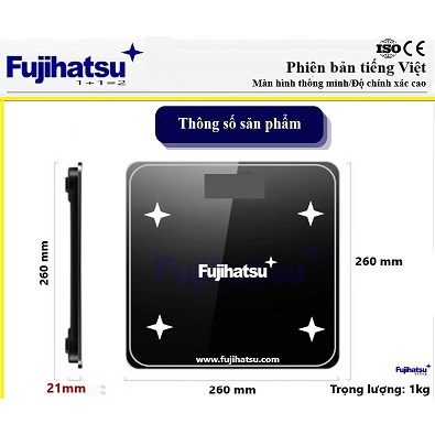 Cân sức khỏe điện tử Fujihatsu FHS-01 . Đo được 8 chỉ số cơ thể qua APP. Chứng nhận ISO 9001:2015