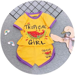 Bộ thun cotton 4c phong cách mùa hè cho bé gái từ 10 -22 kg