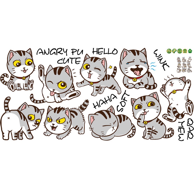 Miếng Dán Tường Trang Trí Hình Mèo Con Dễ Thương DIY