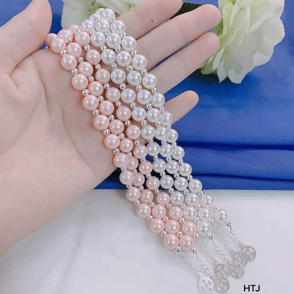 Lắc tay bạc lắc tay Ngọc nhân tạo mix bi bạc tua kim tiền(giá 1 chiếc)