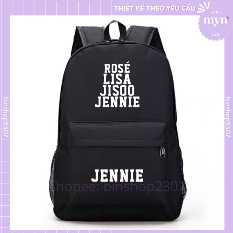 Balo Đi Học Đen Basic BLACKPINK Tên Các Thành Viên Lisa, Jennie, Rosé, Jisoo Cực Đẹp