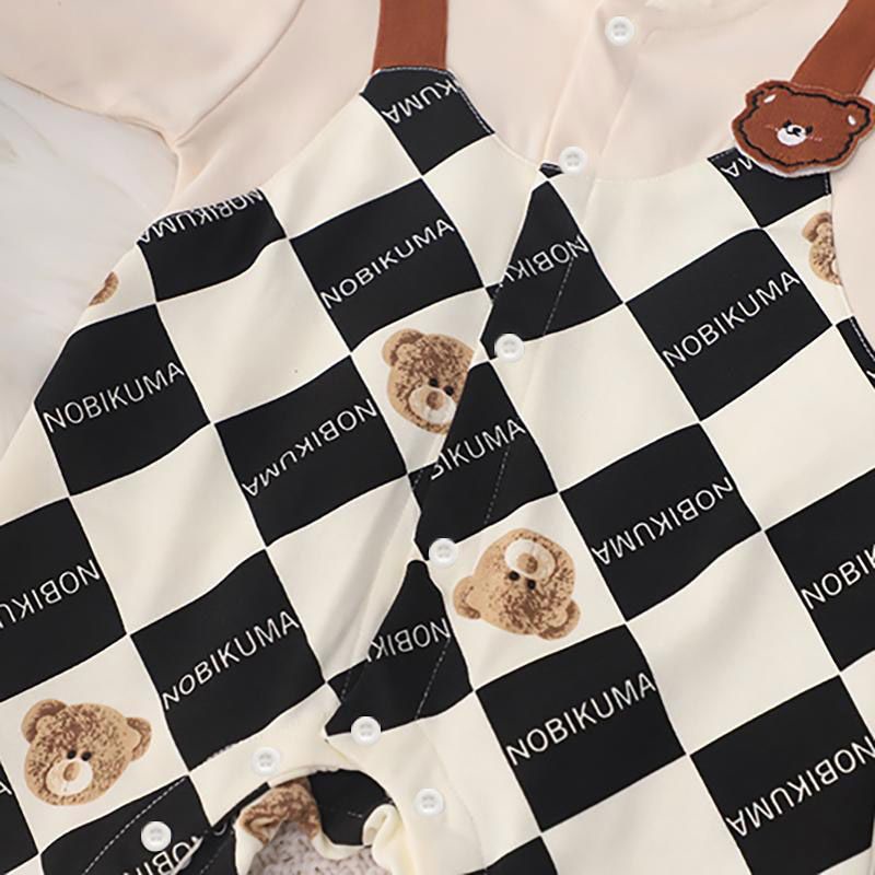 Bộ Áo Liền Quần Tay Dài In Hình Gấu Hoạt Hình Phong Cách Anh Quốc Thời Trang Mùa Thu Cho Bé Trai 0-18 Tháng Tuổi