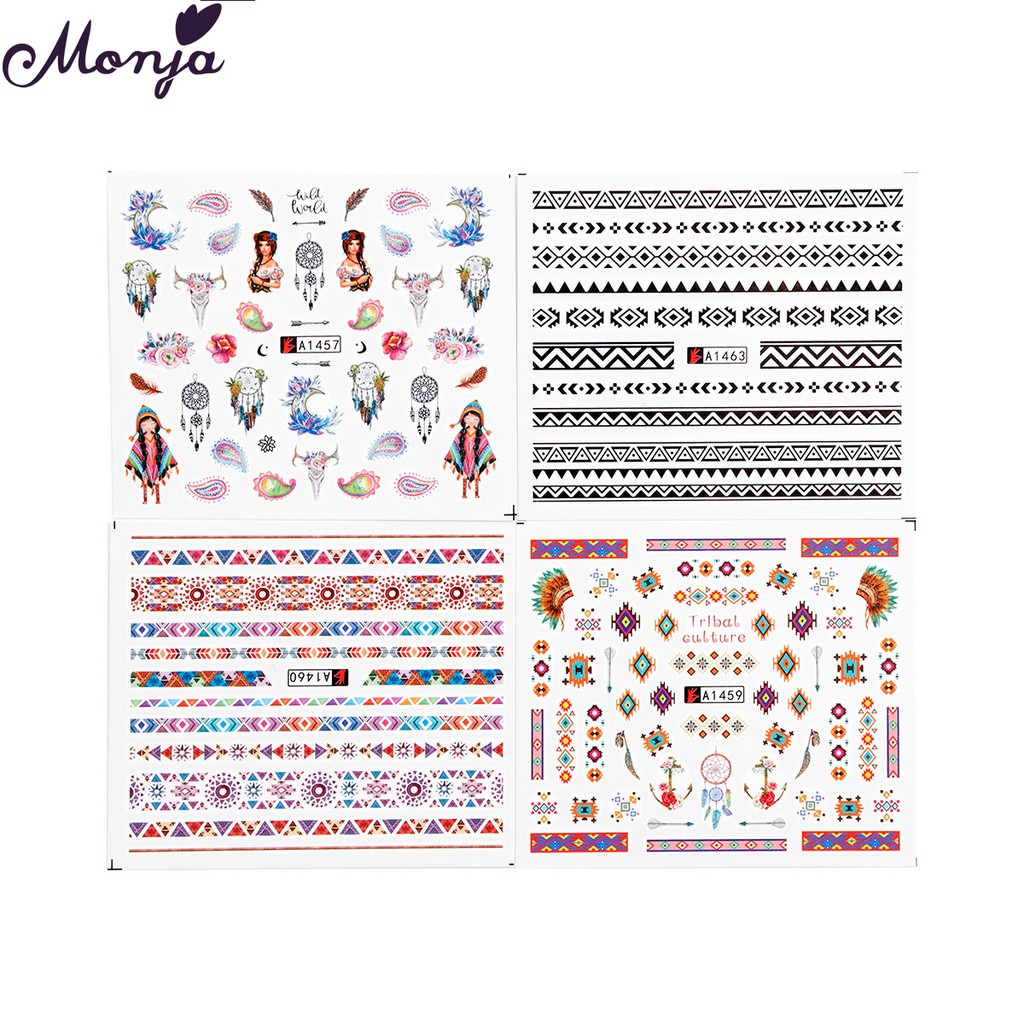 MONJA [Hàng mới về] Set 12 tờ miếng dán chuyển nước trang trí móng nhiều kiểu thiết kế 3D