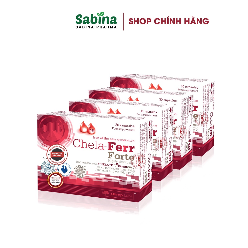 [FMCGMALL -8% đơn 250K][ Combo 4 Hộp Chela-Ferr® Forte (Olimp Labs) –Viên sắt cho bà bầu hỗ trợ bổ sung và