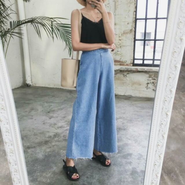 (Sẵn) Quần jean suông ống rộng lưng cao - quần culottes jeans cao cấp (hình thật ở cuối) | BigBuy360 - bigbuy360.vn