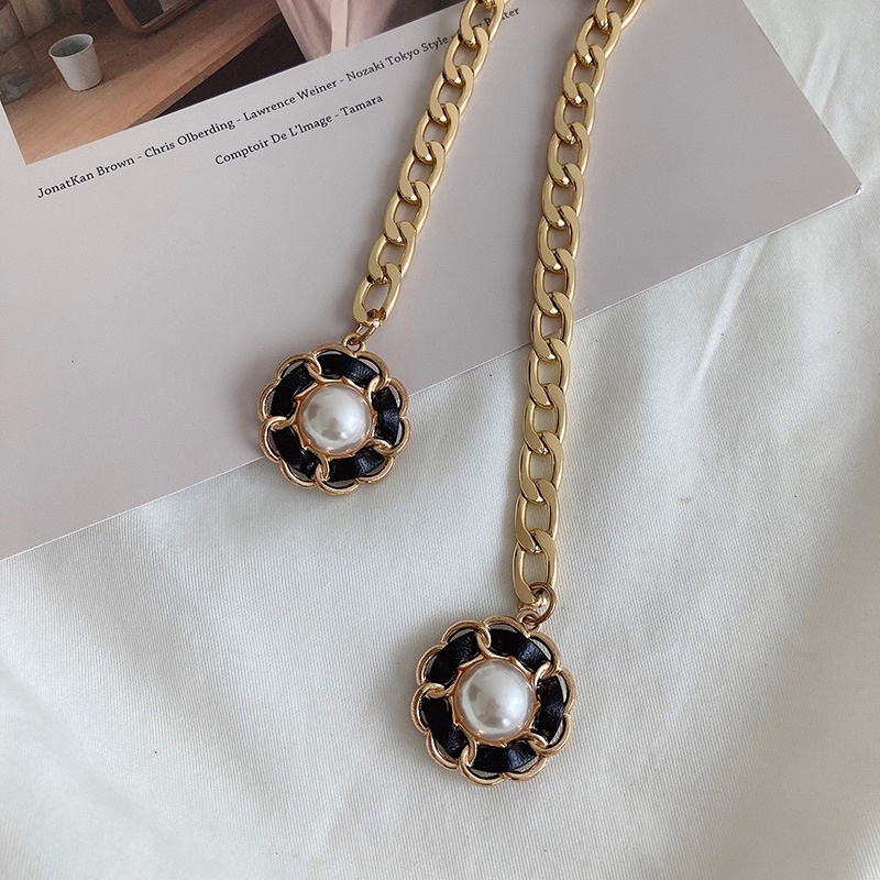 Đai váy xích phối da thả hoa ĐV026 Meo shop - Dây xích eo váy áo vàng bạc đen phối da Belt chain xích
