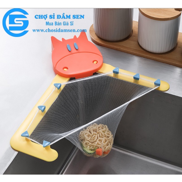 Khung giữ lưới kèm 50 lưới lọc rác loại lớn, lọc thức ăn thừa gắn bồn rửa chén,Giá treo túi chặn rác KhungLRLL50