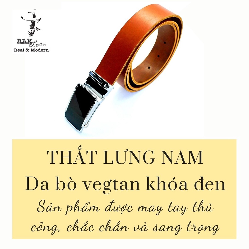 Thắt Lưng Nam Da Vò Vegtan Italia Khóa Đen - RAM Leather