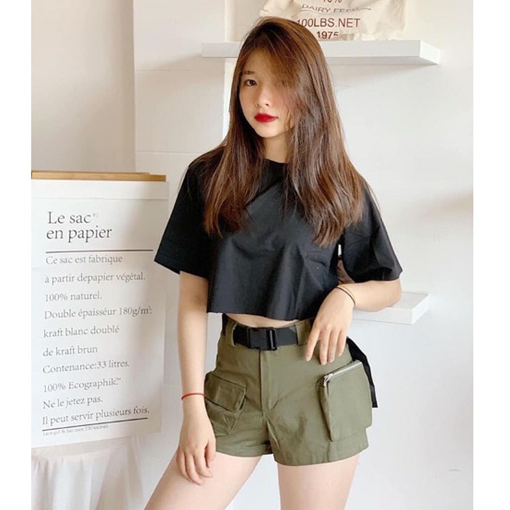 Áo Thun Cổ Tròn Croptop 2 Màu Trắng Và Đen - 711