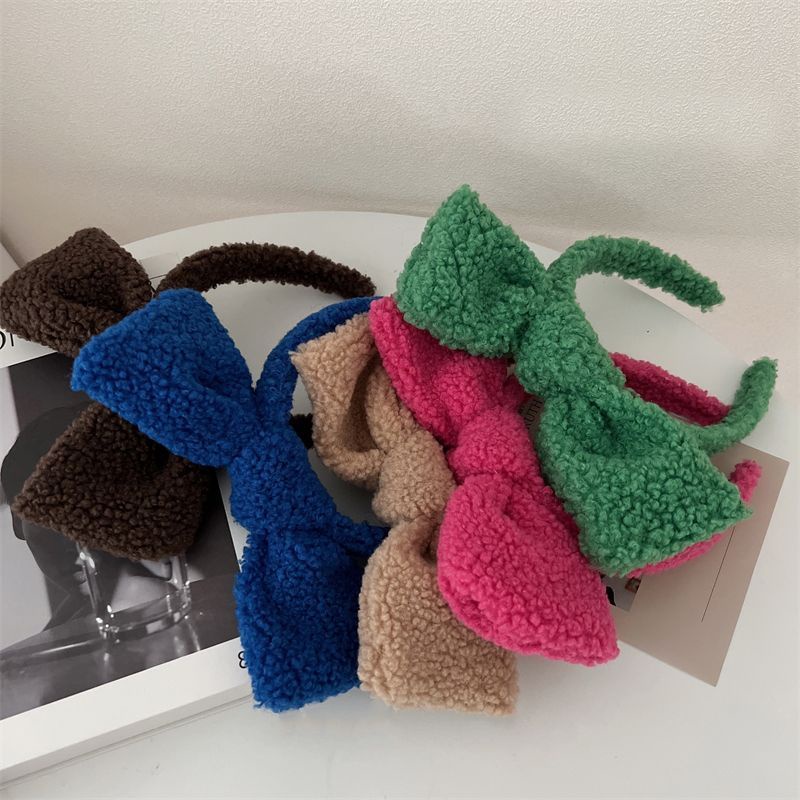 Kẹp Tóc Nơ Lớn Bằng Len Lông Cừu Nhiều Màu Nhập Khẩu Từ Hàn Quốc Dùng Rửa Mặt Vào Mùa Thu