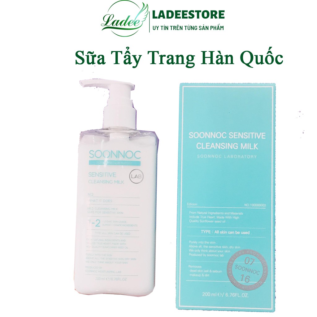 Sữa Tẩy Trang Cho Da Nhạy Cảm 3 in 1 Sạch Bụi Bẩn, Sạch Mụn Đầu Đen, Sạch Tế Bào Chết Soonnoc Sensitive Cleansing Milk