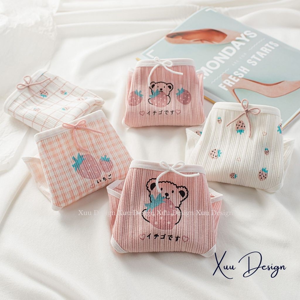 Quần lót cotton nữ Wexuu Design, Quần lót nữ phối viền chất cotton co dãn thoáng khí họa tiết ngọt ngào QC26