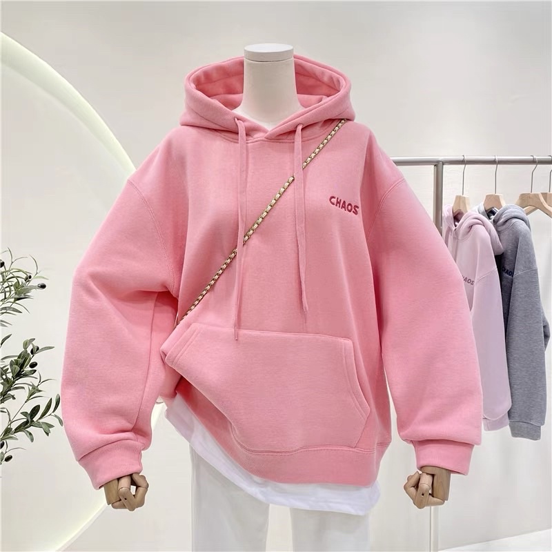 Áo hoodie form rộng Vải Nỉ Lót Bông Dày Dặn Thêu Chao Unisex