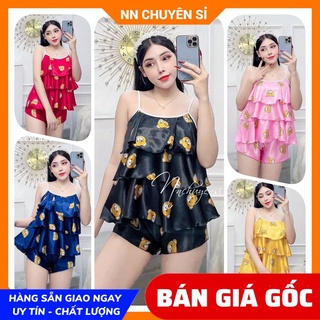 Đồ bộ nữ mặc nhà chất phi bóng mềm mát in hình gấu dễ thương Đồ bộ 2 dây sexy BPT417