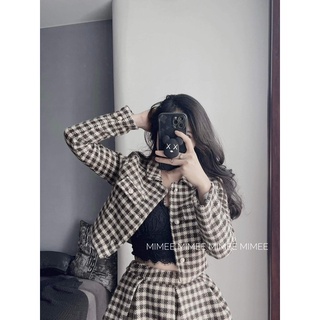 Set áo khoác + chân váy dạ PP houndstooth mimee