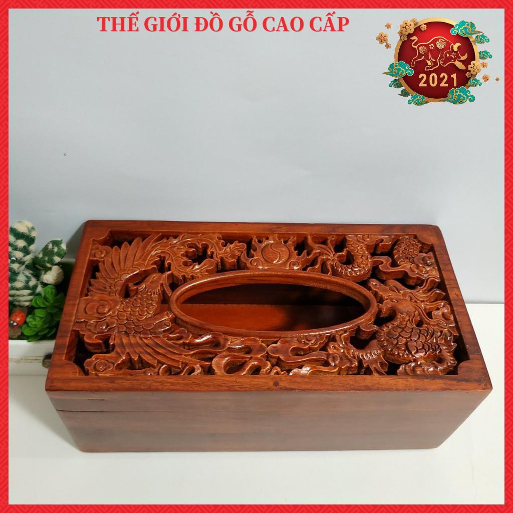 Hộp đựng giấy ăn [Gỗ hương 100%-Hàng loại 1] Hộp đựng giấy ăn gỗ hương khắc long phụng sum vầy siêu đẹp | BigBuy360 - bigbuy360.vn