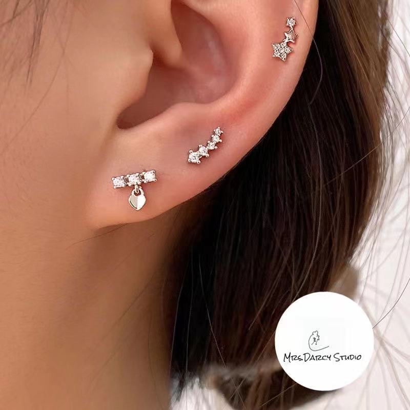 MRS.D【In Stock】100% Sterling Silver Pentagonal Diamond S925 Earrings Stud Earrings Colors of Zircon Jewelry Gift Ear Clips Minimalist Earring Design Jewelry Girls Allergy Free