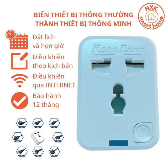 Ổ cắm đơn wifi Rạng Đông chính hãng BH 12 tháng 220V 3000W hẹn giờ bật tắt theo kịch bản | mã OC.01.WF 16A