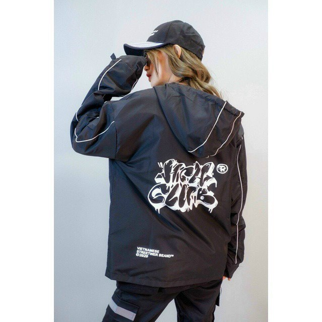 áo khoác dù nam nữ đen trắng bomber hai lớp có mũ UNISEX Form rộng chất mát vải dù không nhăn không  xù