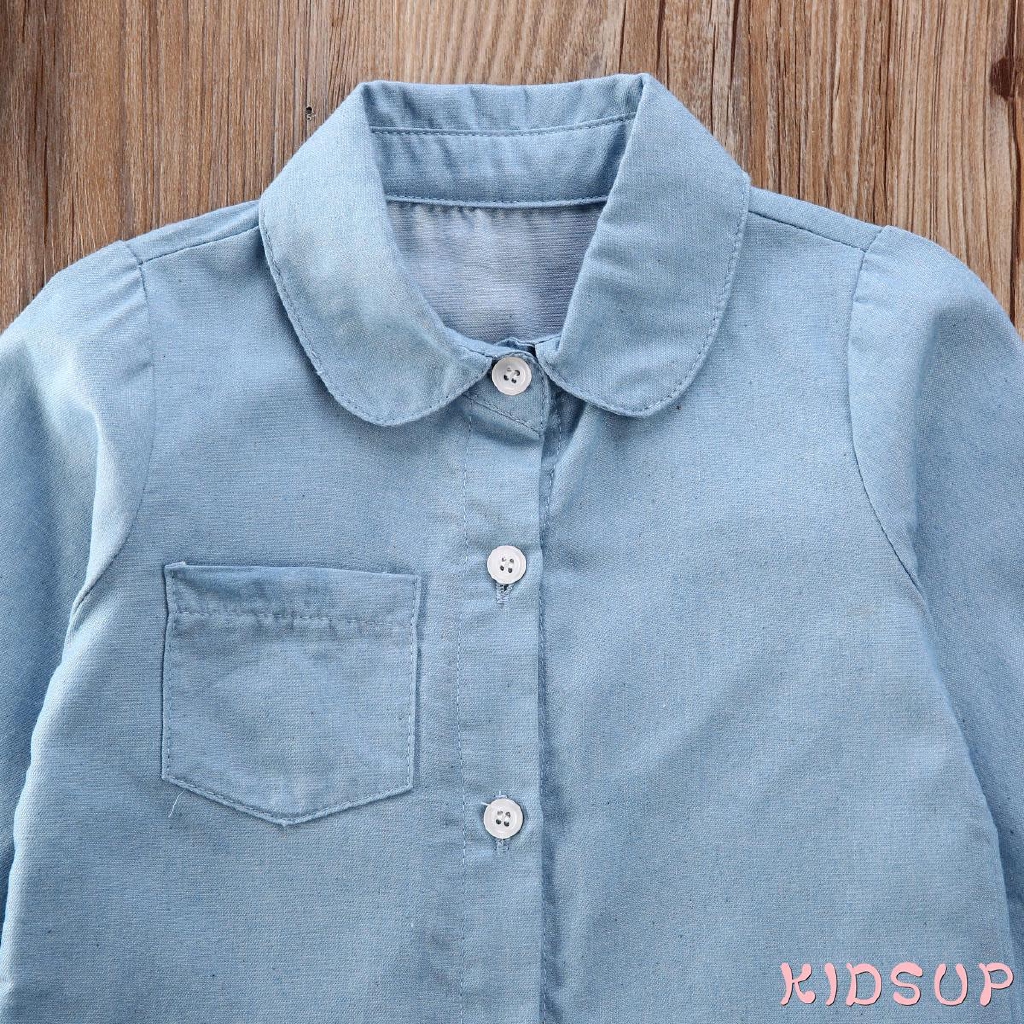 Áo Khoác Denim Tay Dài Cổ Bẻ In Họa Tiết Thời Trang Cho Bé Gái