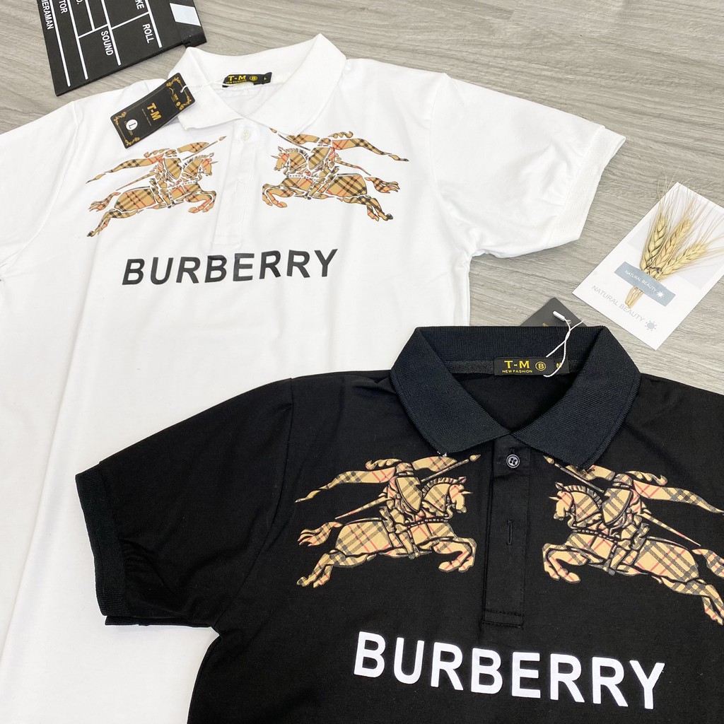 Áo phông Nam Nữ ⚡ ĐỦ SIZE 40-80 KG ⚡ Áo polo Burberry logo kẻ ngang caro