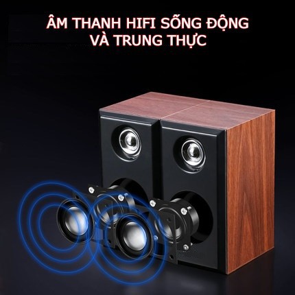 Loa máy tính vỏ gỗ, loa vi tính jack 3.5 âm thanh sống động trung thực