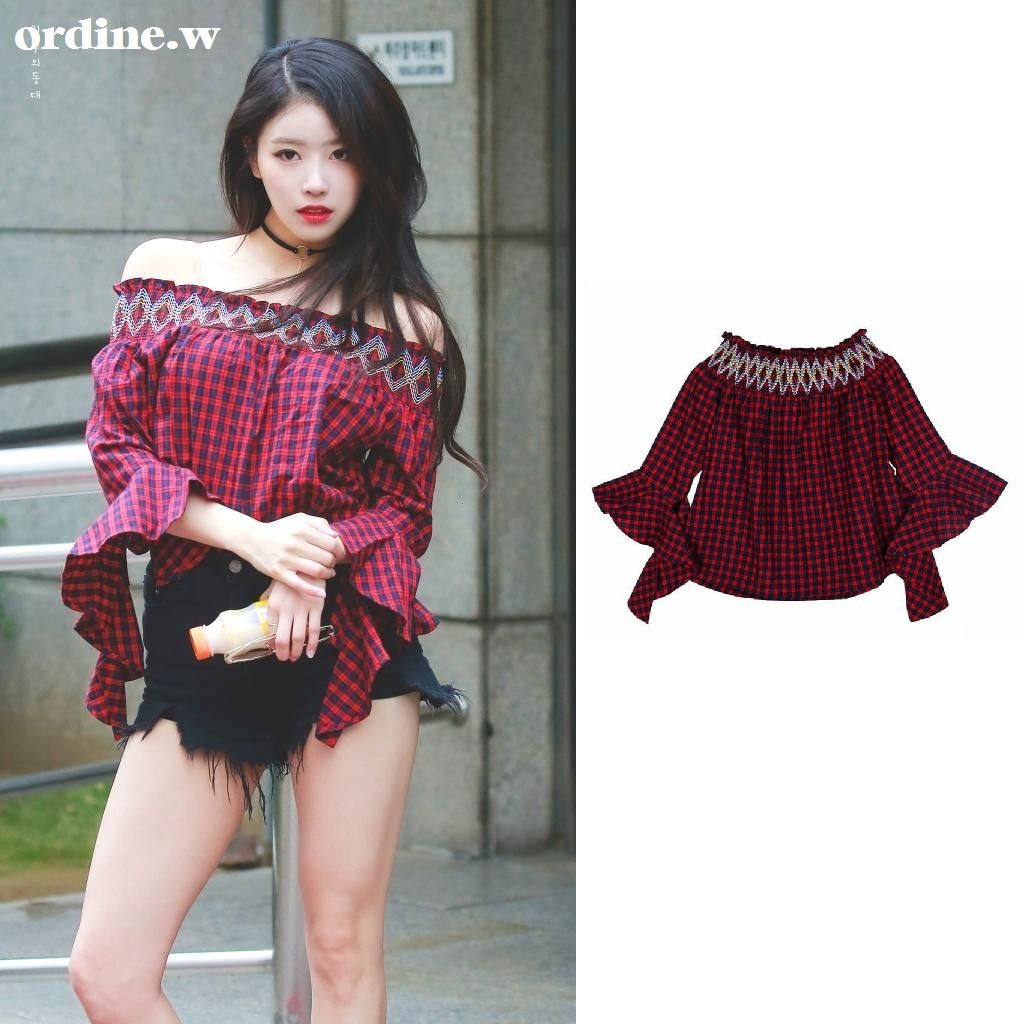 ORDER_áo trễ vai caro LOVELYZ Mijoo