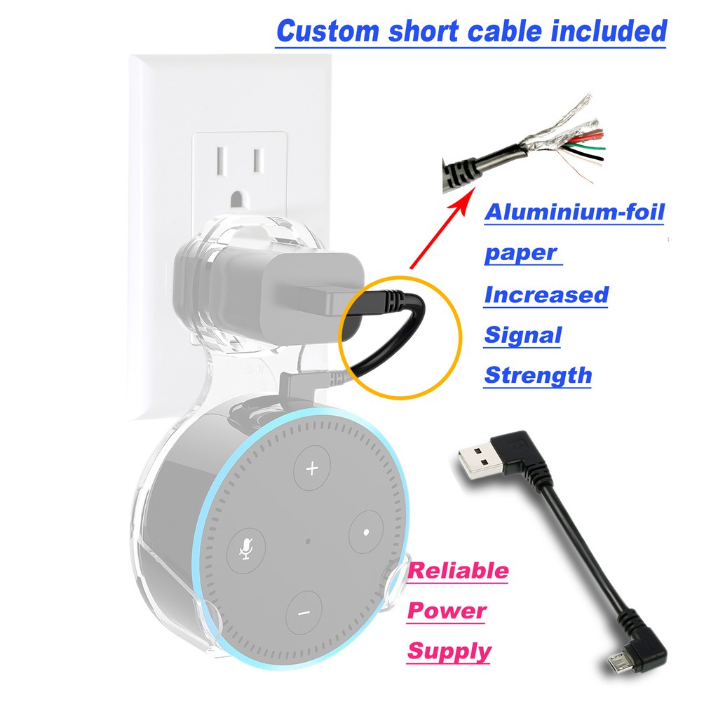 Case treo tường Echo Dot 2, có sẵn cáp nguồn micro USB