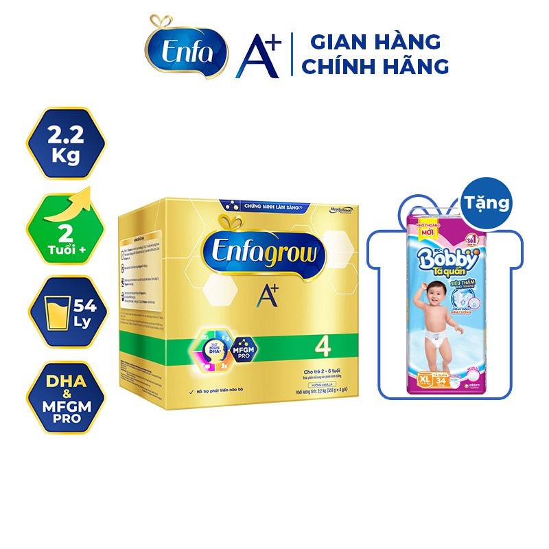 [Mã FMCGMALL7 giảm 10% đơn 400K] [Tặng Tã Quần Bobby XL34] Sữa Bột Enfagrow BIB A+ 4 2.2kg