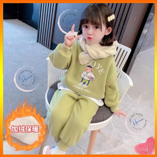 Bộ Nỉ Bông Dài Tay Dày Dặn Dành Cho Bé Gái Siêu Ấm Dễ Thương