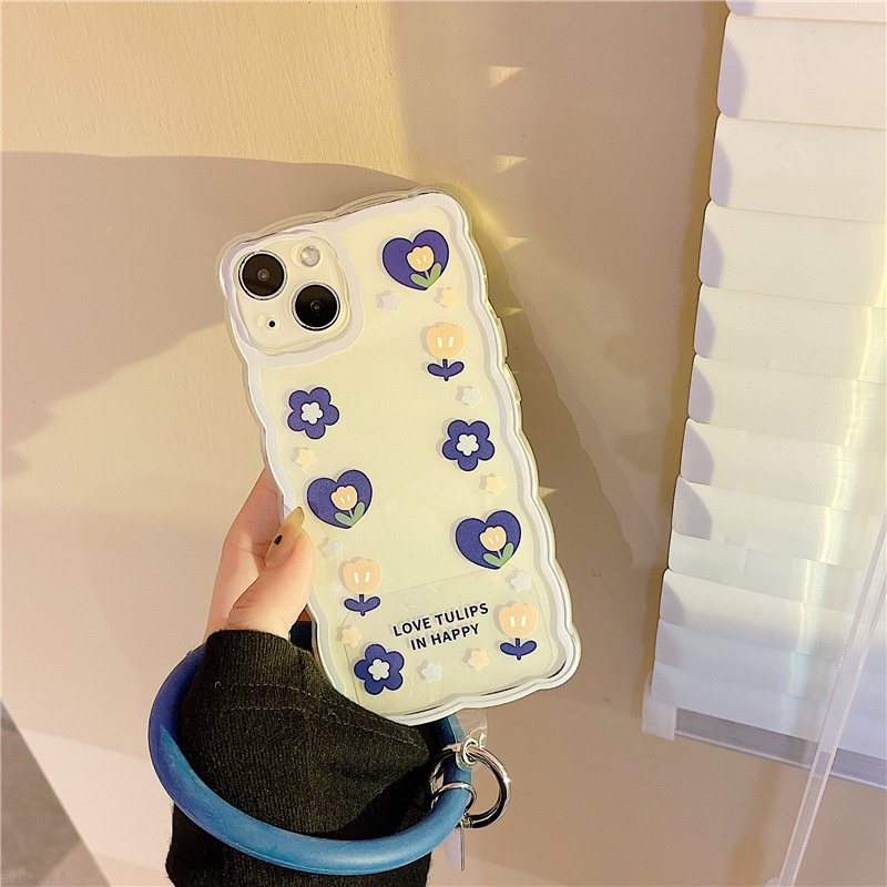 Ốp Điện Thoại Họa Tiết Sóng Biển Lớn Kiểu Nhật Hàn Gắn Dây Đeo Tay Cho iPhone 13Promax 11 12 xs xr 8 14