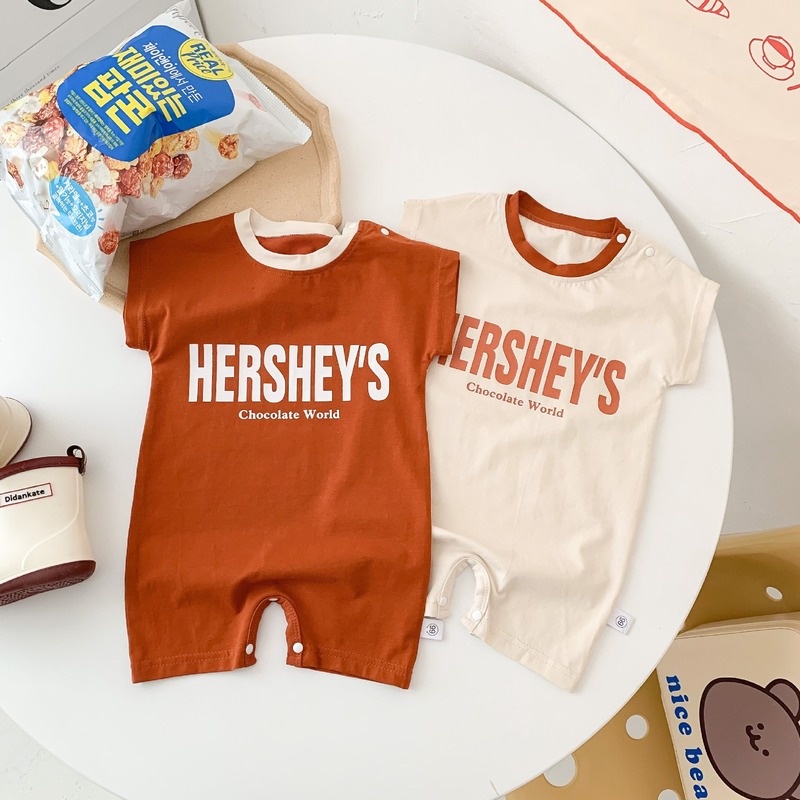 Bộ Áo Liền Quần Tay Ngắn In Chữ Dễ Thương Phong Cách Hàn Quốc Thời Trang Mùa Hè Cho Bé Sơ Sinh