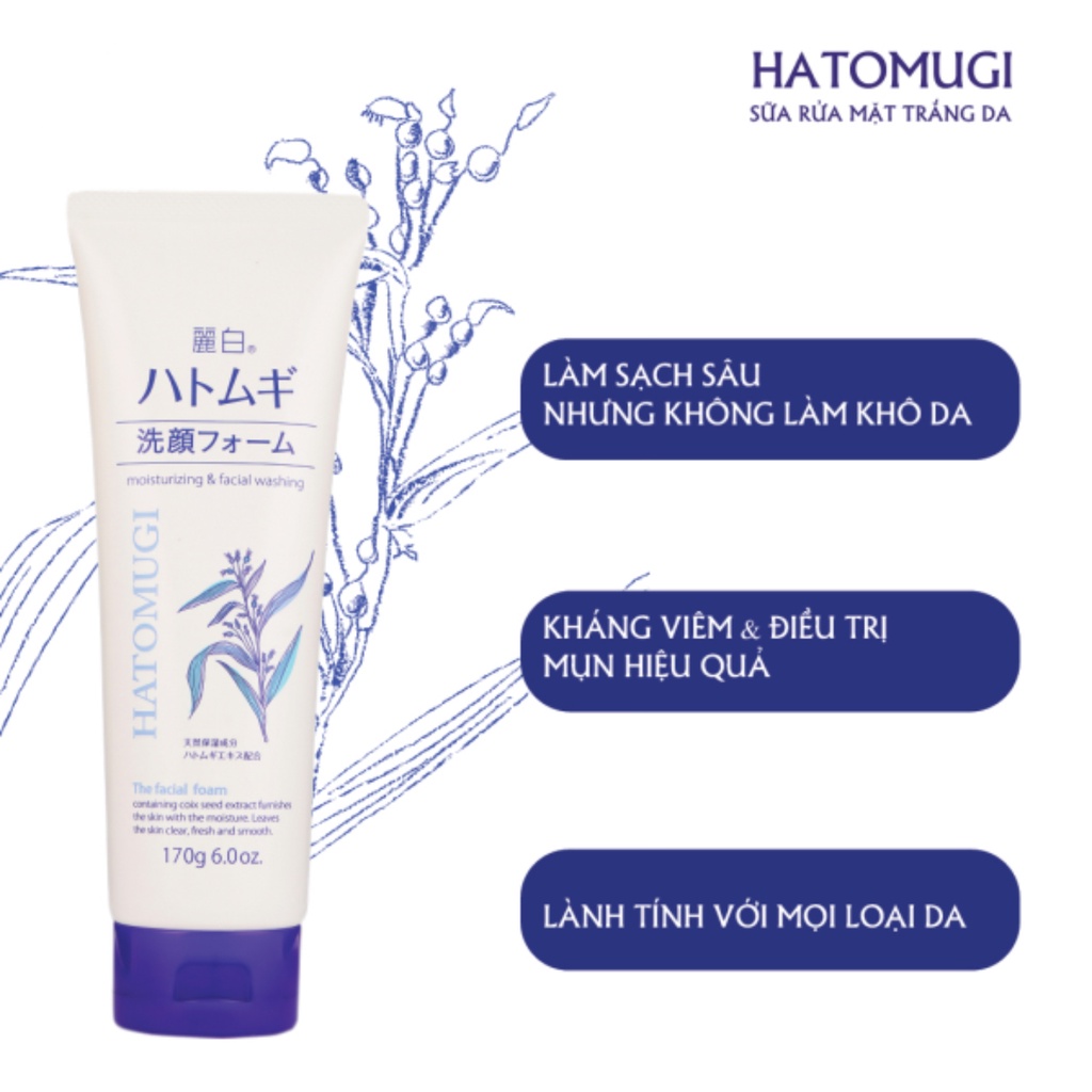 Sữa rửa mặt Hatomugi hạt ý dĩ sữa rửa mặt làm sạch da và trắng da 130g 170g Nhật Bản