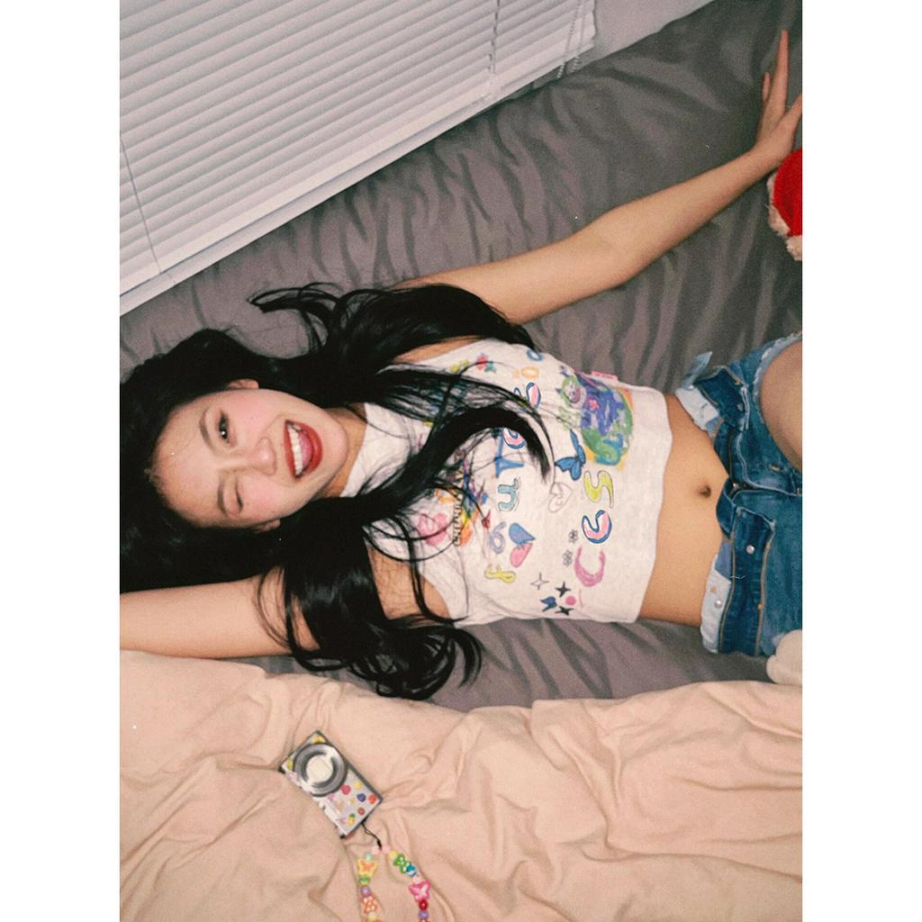 qkoole   Áo Sát Nách Dáng Ngắn In Chữ Và Hoạt Hình Dễ Phối Đồ Thời Trang Mùa Hè Cho Nữ