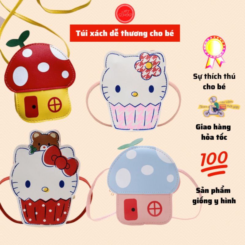 Túi Xách Hình Nấm Hello kitty Hot Hit Dễ Thương Thời Trang Cho Bé Gái Đi Du Lịch Chơi Tết