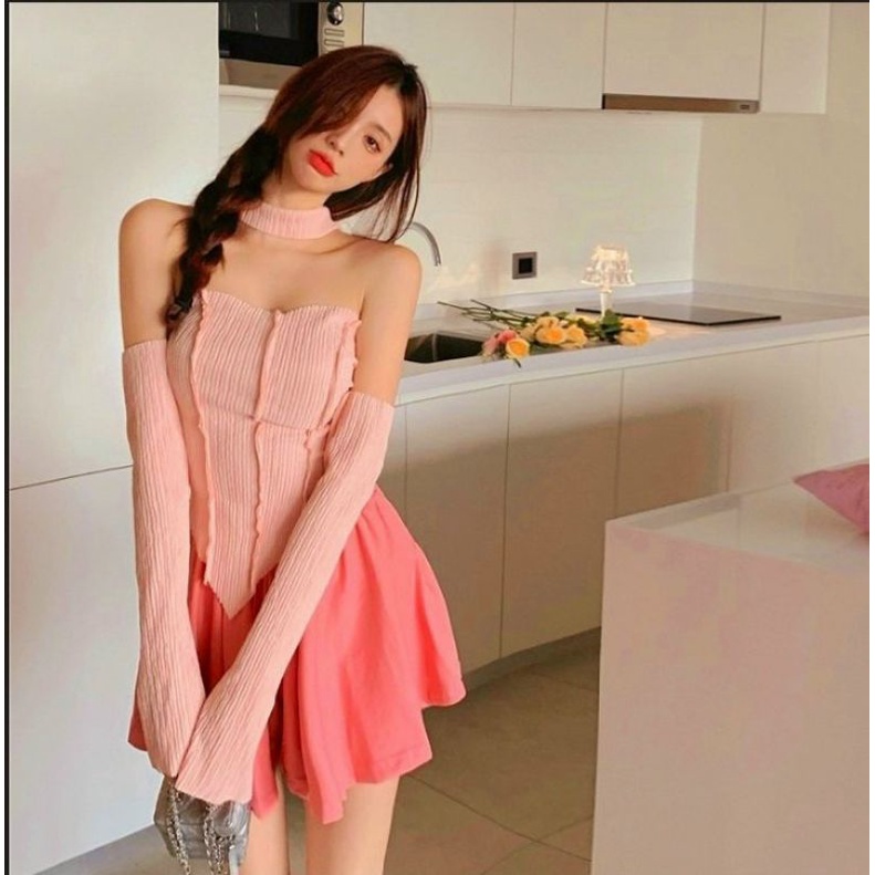 Áo thun gân len tay dài đắp chéo Chocker ❤️❤️❤️N98777