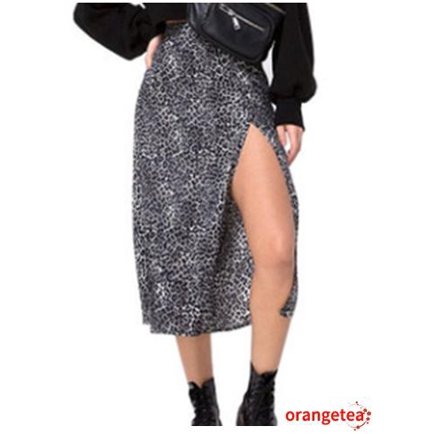 ❀Strawberries❀-Women´s Fashion Sexy Leopard Print Summer High Waist Split A Line Skirt
