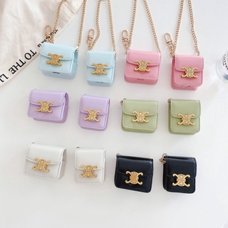 Vỏ bảo vệ hộp sạc tai nghe không dây Airpods 1 2 3 Pro bằng da mềm phối dây đeo sợi xích từ tính sang trọng
